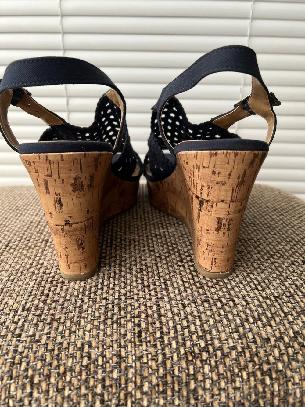 Sonoma Navy Woven Slingback Cork Wedge Sandals